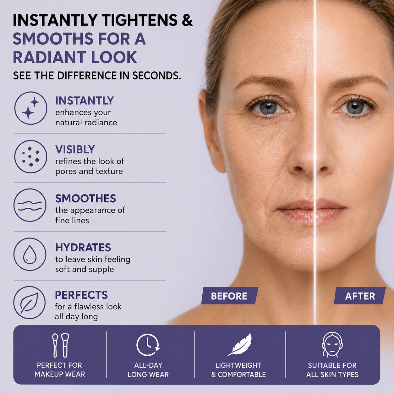 Instantly Tightens • Smooths • Blurs Fine Lines-Instant Face Tightener