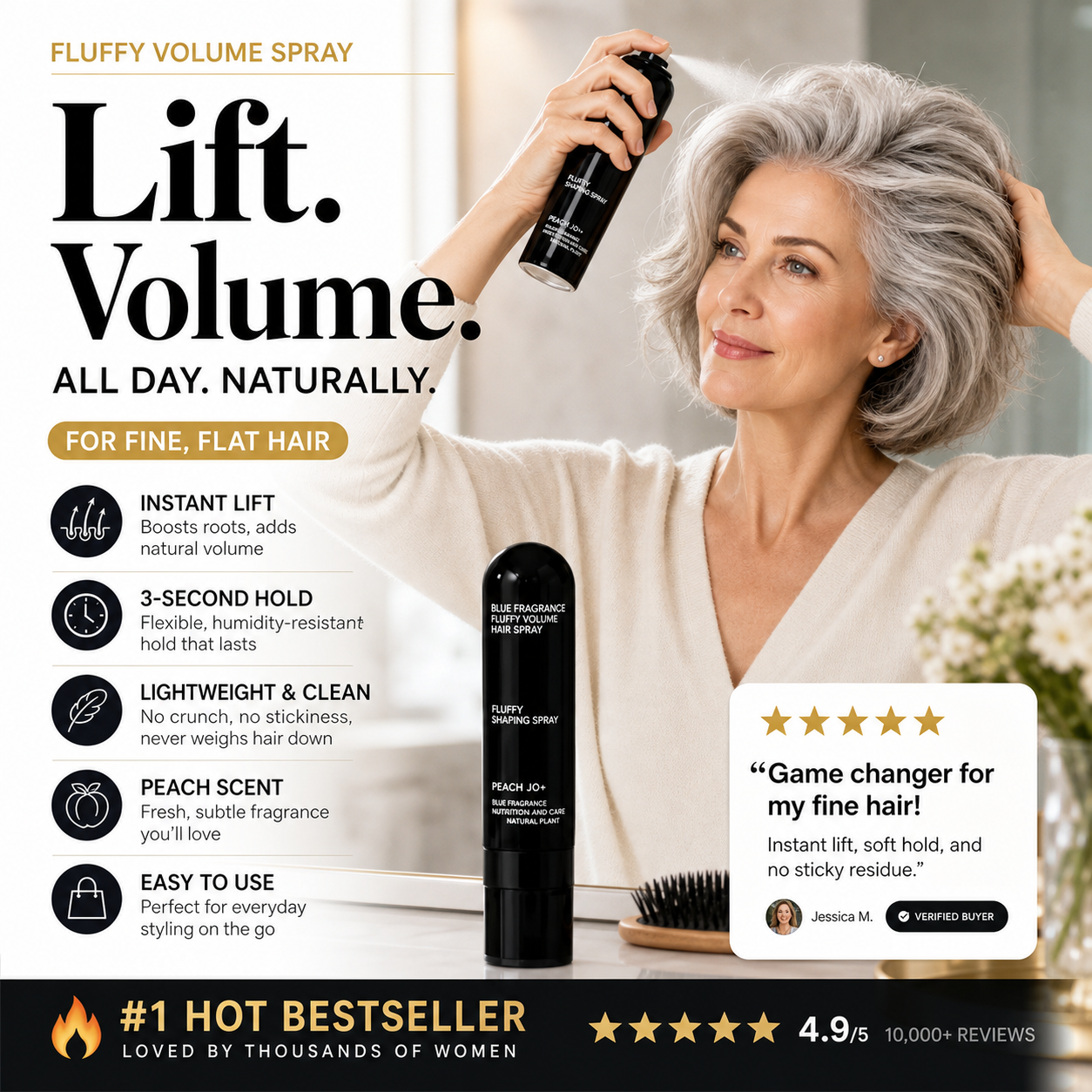 💁50% OFF! Fluffy Hair Shaping Spray, Long Lasting Peach Scent Volumizing Hair Mist for All-Day Hold